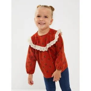 LC Waikiki Crew Neck Long Sleeve Printed Cotton Baby Girl Blouse