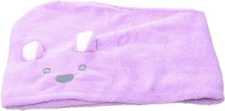 Generic Microfiber Medium Striped Hair Towel With A button In The Shape Of a Teddy Bear and Rabbit Design - Purble