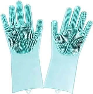 A Pair of Magic Silicone Rubber Insulated Cleaning Scrubber Gloves (Green)