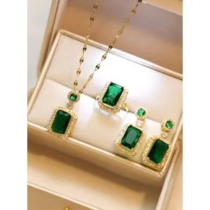 SHEIN 4pcs Women's Deluxe Square  Jewelry Set With Rhinestone Decoration