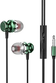 Tingwode T609 Metal Wired Music Earphone With HD Stereo Sound And Microphone For Mobile Phone 1.2 Meter - Green Headphones Headset