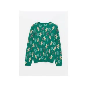 LC Waikiki Crew Neck New Year Themed Long Sleeve Girl Tricot Sweater