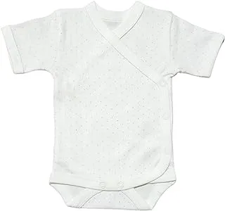 Elsayaad Cotton Printed Wrap-Front Short Sleeves Bodysuit for Kids - White, 0-3 Months