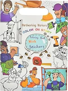 JF-300-4 High Quality Coloring Book 16 Sheets With Stickers Hardworking Workers For Kids And School - Multi Color