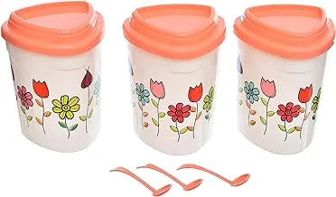 Generic Plastic Large Spice Box Flower Design With Three Small Spoon and Very Light Set Of 3 Pieces - Multicolor