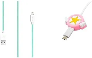 Lecord lightning to usb 1 meter charging cable - turquoise + Silicone Cable Protector With Star Design For Your Charging Cord - Multi Color