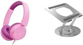 Laptop Essentials Bundle (Joyroom JR-HC1 Kids wired headphones-Pink + WIWU S800 Ergonomic Adjustable Laptop Stand, Silver)