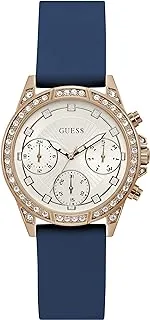 GUESS GW0222L2 - WATCH FOR LADIES ROSE GOLD WITH CRYSTAL STAINLESS STEEL - BLUE SILICONE STRAP