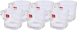 Blink Max Square Base Plain Glass Tea Mug Set, 7.5 * 7 cm - 6 Pieces - Multi Color