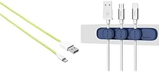 Cable Essentials Bundle (Keendex 1930 Lightning Charging Cable - Green + Baseus peas cable clip blue)