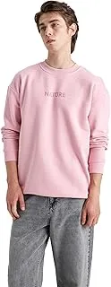 DeFacto Man Young Boxy Fit Crew Neck Long Sleeve Pink Sweat Shirt Pink (PN407)