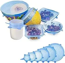 DishanKart Microwave Safe Silicone Lids Stretchable Reusable Flexible Covers for Rectangle, Round, Square Bowls, Dishes, Plates, Cans, Jars, Glassware and Mugs (Free Size) - Set of 6 (Color: Blue)