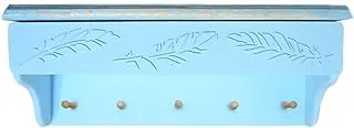 Momentum 3-In-1 High-Quality Vintage Textured Wood Shelf with Key Holder, Light Blue