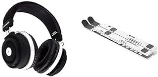 Laptop Essentials Bundle (L'avvento (hp15b) wireless headphone bluetooth 5.0 with touch control - black + Comax Aluminum Laptop Stand, 7 Level Adjustable - Silver)