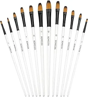 artist Paint Brushes Set - 12 Piece - Filbert Golden Nylon Bristles - Professional Brush for Watercolor acrylic, Gouache, Oil and Face paint