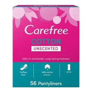 Carefree فوط يومية قطن غير معطر - 56 قطعة