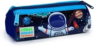 Coral High Kids Three Compartment Pencil case - Sax Blue Astronaut Patterned