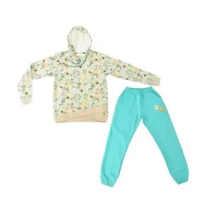 Girls Home Pajama Set - Turquoise & Light Beige