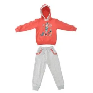 Girls Home Pajama Set -Red & Grey