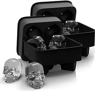 2pcs/lot Big Size 3D Skull Ice Cube Tray with Lid,Spespo Silicone Ice Cube Moulds Maker,Freezer Tray for Gin Glasses, Whiskey, Scotch, Cocktail and Liqueur Glasses-Black (2 * 4 Skull Cubes)