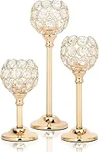 Set of 3 Gold Candle Holders, Luxury Crystal Candlestick Holders for Wedding Table Decor, Dining Table, Fireplace, Party Holiday Table Centerpiece, Home Decoration