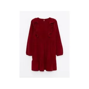 LC Waikiki Crew Neck Basic Long Sleeve Velvet Girl Dress