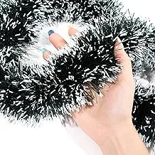 Total 33 Feet Black Green Tinsel Garland Christmas Tree Decoration Streamer White Snow Metallic Garland Xmas Tree Hanging Streamers for Party Supplies Indoor Outdoor Decor, 3.5 Inch Wide(2 Pieces)