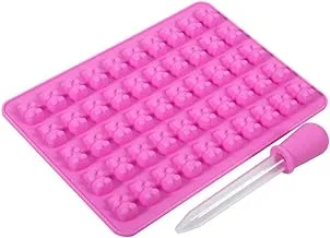 2Pcs Gummy Bear Mold, 50 Cavities Silicone Chocolate Candy Mold with Dropper(Pink)