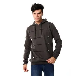 Caesar Mens Closed Hoodie With Silver Buttons