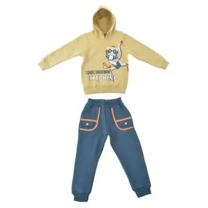 Beige & Teal Blue Boys Home Pajama Set