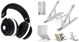 Laptop Essentials Bundle (L'avvento (hp15b) wireless headphone bluetooth 5.0 with touch control - black + Laptop Stand, Aluminum Adjustable Laptop Stand for Desk, 7 Levels Computer Stand Holder)