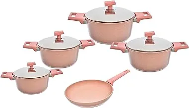 Zinnia cookware set granite pink set 9 pcs (18-20-24-28)+ Frying Pan 26 cm