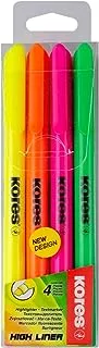 Kores High Liner Fine Highlighter Pens, Chisel Tip, Assorted Colours (Set of 4)