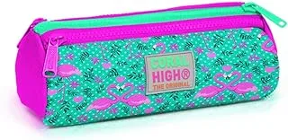 Coral High Kids Three Compartment Pencil case - Water Green Pink Flamingo Patterned