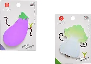 Rongyi Set Of 2 Pieces Of Sticky Note 50 Sheets 55 * 80Mm, Vegetable Shape For Messages, Tasks And Notes Suitable For Home, Office And School With Durable Design And Material - Green Purple