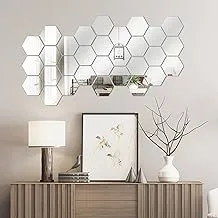 FUNCSDIK Hexagon Mirror Wall Sticker 12 Pieces Acrylic Mirror Three-Dimensional Wall Stickers for Living Room Entrance Hallway Stairs Personalized Decorative Mirror Stickers (Hexagon Mirror)