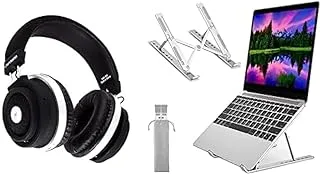 Laptop Essentials Bundle (L'avvento (hp15b) wireless headphone bluetooth 5.0 with touch control - black + Adjustable Laptop Stand, Portable Aluminium Laptop Riser Laptop Holder for Desk)