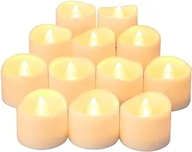 Oria LED Candles Tea Lights, Flickering Flameless Candles, Realistic Battery Operated Fake Candle with Warm White Bulb light for Christmas Decoration, Festivals, Weddings Propose etc. (Pack of 12)