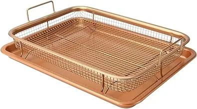 Morla Copper Crisper Non-Stick Oven Baking Tray, Crisper Copper Baking Sheet Air Fryer, Multi-Purpose Copper Crisper Chef Pan Sheet with Non Stick Mesh Grill Crisper Tray, with Crisping Basket