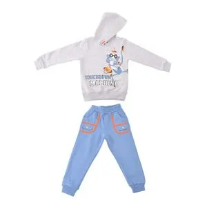 Boys Printed Home Pajama Set - Light Grey & Light Blue