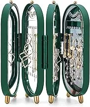 DAILY&DIARY Portable Folding Acrylic Earring Organizer Holder Stand - 4 Doors 153 Holes with Mirror, Green