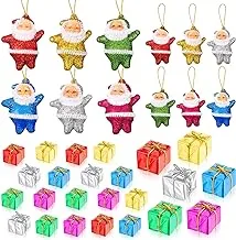 36 Pcs Christmas Pendant Charm Mini Santa Claus Tree Doll Toy Cute Hanging Ornament Colorful Gnome Figurines Pendant Glitter Plastic Foam Decor for Snowy Winter Garden Kid Gift Party Present Supplies