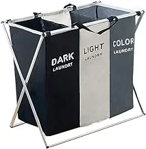 Nordic Fabric Folding Large Laundry Basket 3-Bag Triple Laundry Sorter Home Compartment With bracket Oxford Cloth Hamper