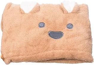 Generic Microfiber Medium Striped Hair Towel With A button In The Shape Of a Teddy Bear and Rabbit Design - Beige