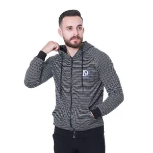 Activ Black & White Stripes Hooded Zipper Sweatshirt