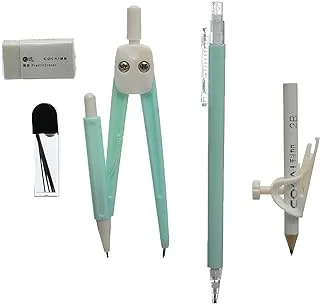 Cokai KJ-1003 High Quality Geometric Tools Set 8 Pcs (Protrector,2 triangle,Ruler,Compass, Pencil,Eraser,Leads) For Student - Mint Green