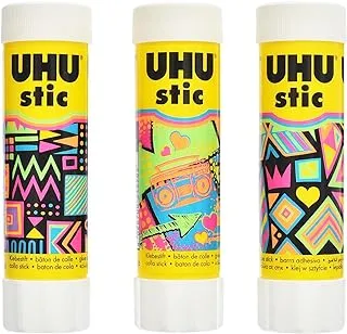 UHU 34650 High Quality Clear Glue Stick Pack of 3 Pieces 40g For Office And Students - Multi Color