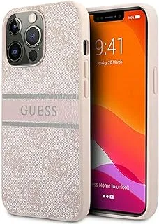 Guess - حافظة جلد PU 4G مع شريط مطبوع لهاتف iPhone 13 Pro Max (6.7 بوصة) - وردي