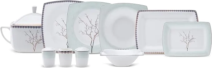 Karaca Fine Pearl Banyan 62-Piece Crockery Set for 12 People, Porcelain Breakfast Set, Serving Plate Made of Porcelain