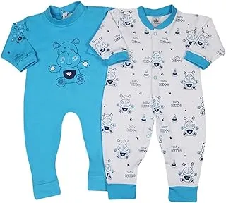 Papillon Cotton Set of 2 Pieces Long Sleeves Bodysuit Printed Cow For Boys-White&Blue-New Born